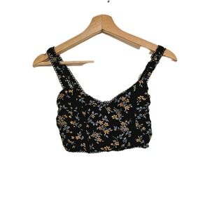 Blush corset Crop Top Size Small‎ black floral back zip